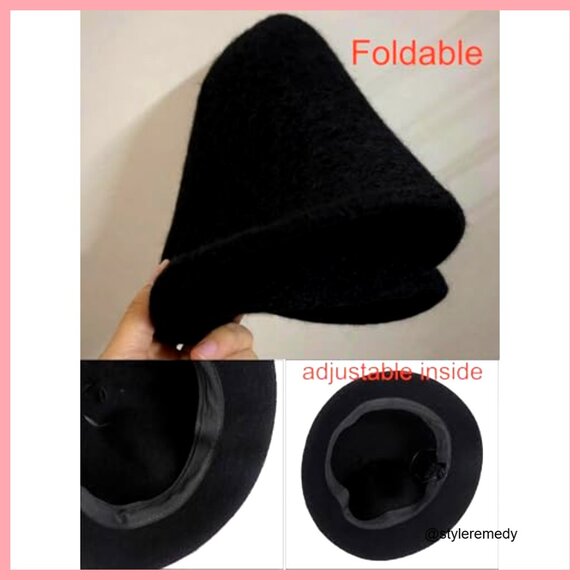 Faux Wool Felt Bucket Hat Winter Warm Foldable Adjustable Rope
